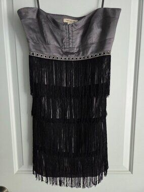 Arden B black fringe and silver dress with rhinestones size medium.